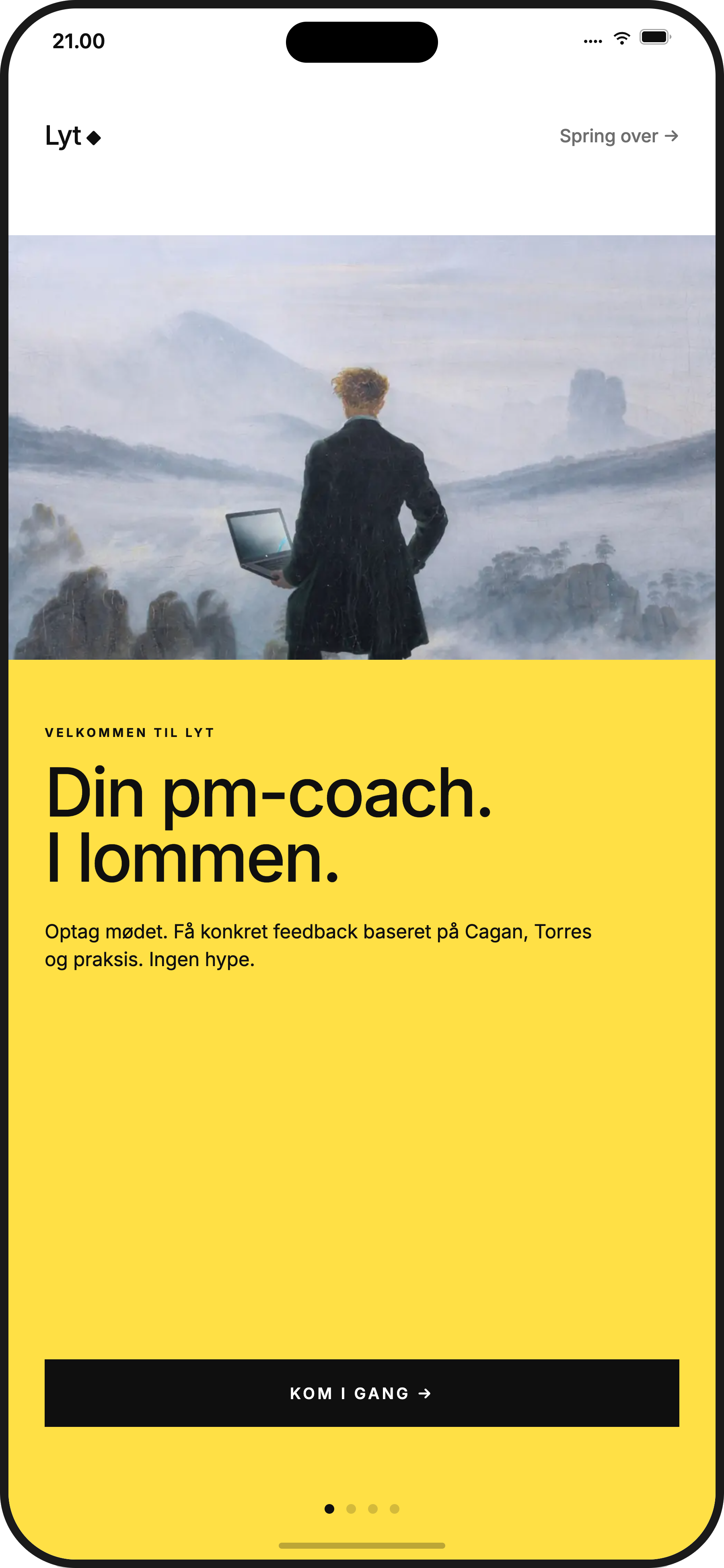 Skærmbillede af lyt. app — intro-skærm