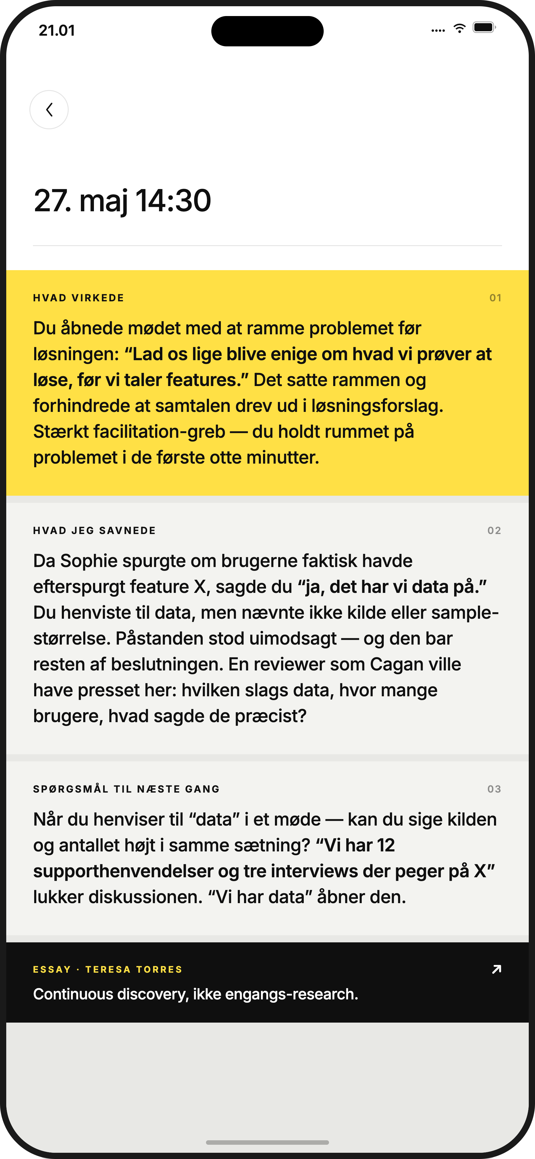 lyt. app — konkret feedback med citater fra mødet